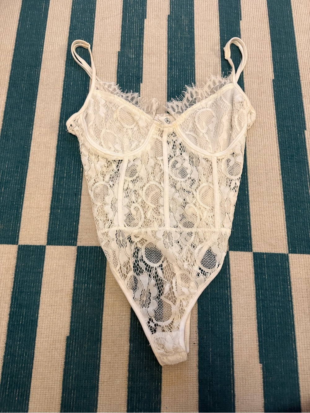 Missguided White Lace Bodysuit with Sheer Floral Lace